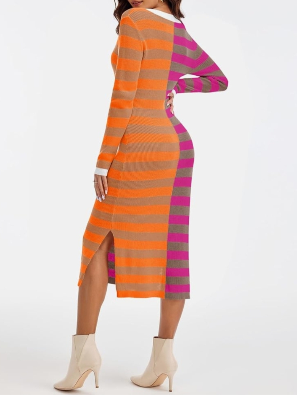 Wenrine Striped Maxi Sweater Dress in Pink & Orange - Picture 3 of 9